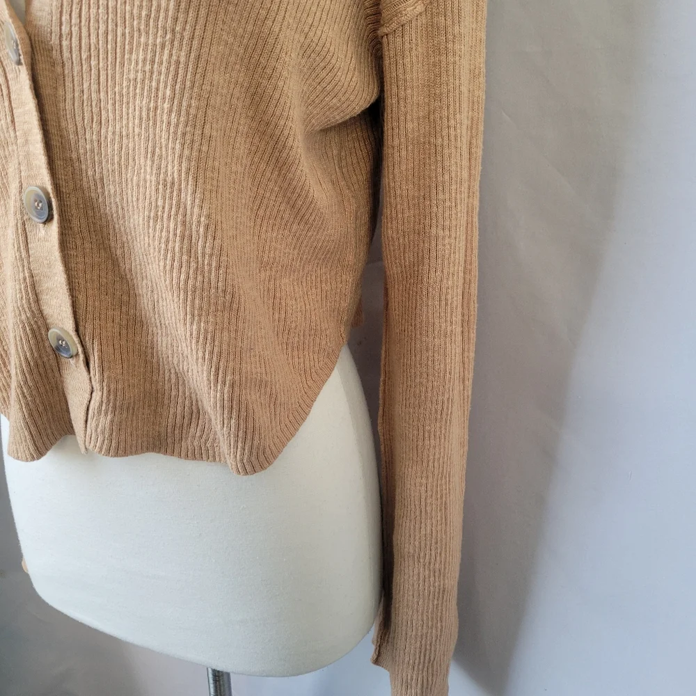 Free People Ella Button-Up‎ Ribbed Cardigan Sweater Iced Coffee Tan S